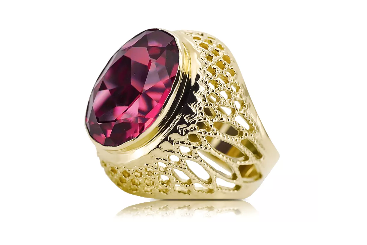 Пръстен Рубин 14K жълто злато Винтидж бижута vrc089y